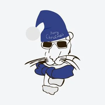 New year, tiger in a hat,vector illustration Stock Illustration