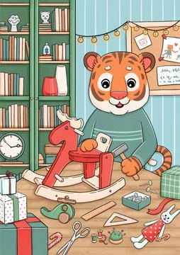 New year tiger making presents vector illustration Stock Illustration