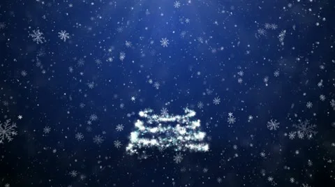 New Year tree and falling snowflakes with stars Stock Footage 12592772
