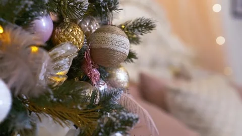 New Year Tree with blinking garland lights and Christmas decorations Video stock 236578693