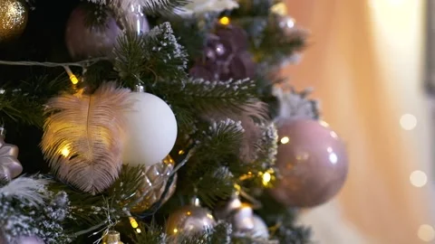New Year Tree with blinking garland lights and Christmas decorations Video stock 236578812