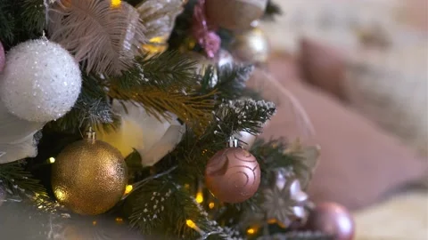 New Year Tree with blinking garland lights and Christmas decorations Video stock 238018657