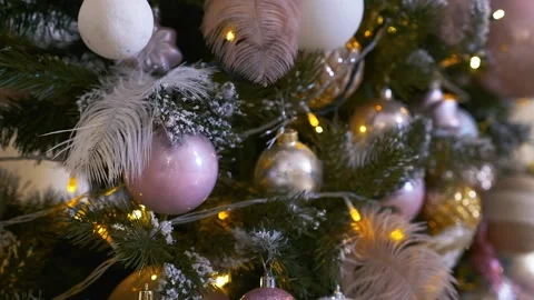 New Year Tree with blinking garland lights and Christmas decorations Video stock 238018930