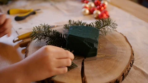 New Year tree branches, New Year's master class 스톡 동영상 101548219