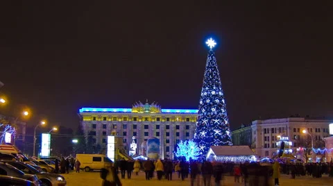 New Year Tree crowd Stock Footage 1034761