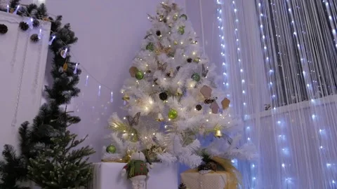New year tree decorated with lights, christmas interior background. Stock Footage 103254309