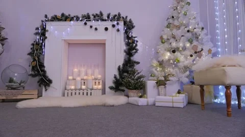 New year tree decorated with lights, christmas interior background. Stock Footage 103254512