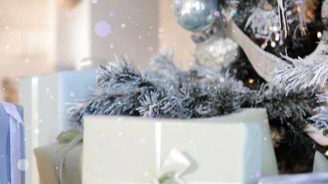 New year tree decorated with lights, christmas interior background. Background Stock Footage 119755809