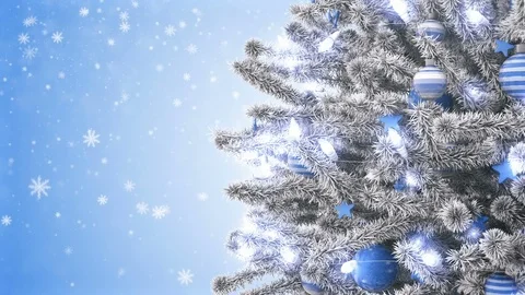 New Year tree with falling snow Stock Footage 81384236