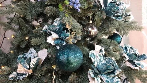 New Year tree glows with beautiful lights Stock Footage 120573427