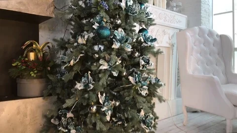 New Year tree glows with beautiful lights Stock Footage 120573465