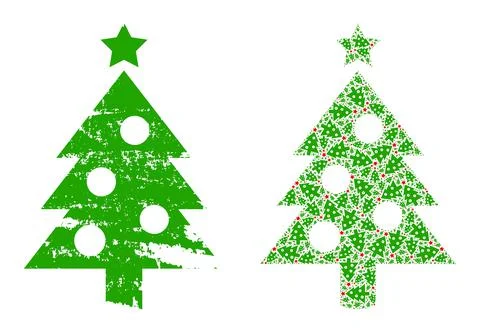 New Year Tree Icon Recursion Composition and Grunge Textured Icon Stock Illustration