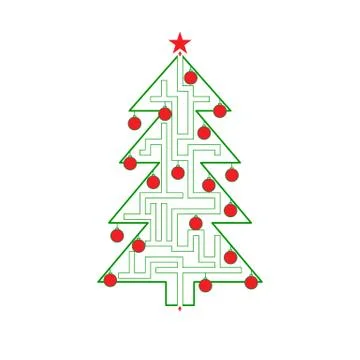 New year tree labyrinth pattern vector with path to exit Stock Illustration