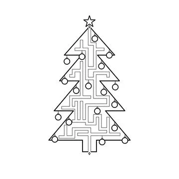New year tree labyrinth pattern vector with path to exit Stock Illustration