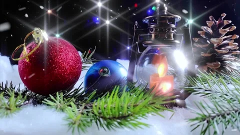 New year tree, lamp and balls. Christmas lights Stock Footage 256156120