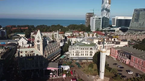 New Year tree on the main square of Batumi on a sunny day from a height Stock Footage 238033742
