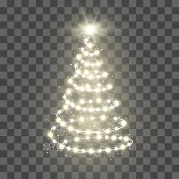 New Year Tree silhouette made of Christmas lights on transparent background.  Stock Illustration