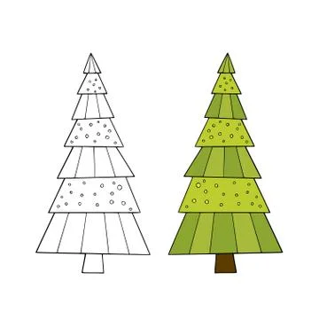 New Year Tree. Vector fir tree illustration. Coloring book page. Sticker prin Stock Illustration