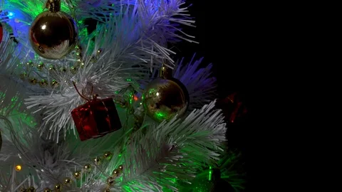 New Year tree of white color. Empty space for a logo. Black background. Stock Footage 123063489