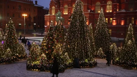 New year trees decorated on Manezh square in Moscow, Russia 库存影片 98859516