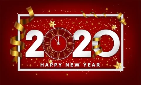 New Year Typographical Creative Background 2020 With Clock Ilustração Stock