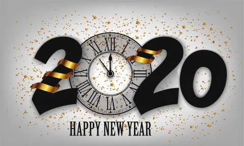 New Year Typographical Creative Background 2020 With Clock Illustrazione stock