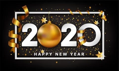 New Year Typographical Cretaive Background 2020 With Christmas golden ball Ilustração Stock