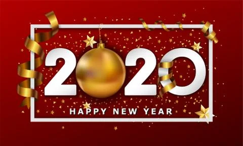New Year Typographical Cretaive Background 2020 With Christmas golden ball Illustrazione stock