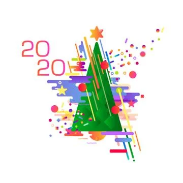 New Year. Vector abstract picture. Green Christmas tree festive color ornaments Stock Illustration