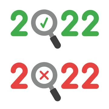 New year vector concept, 2022 with magnifying glass instead of zero, check ma Illustrazione stock