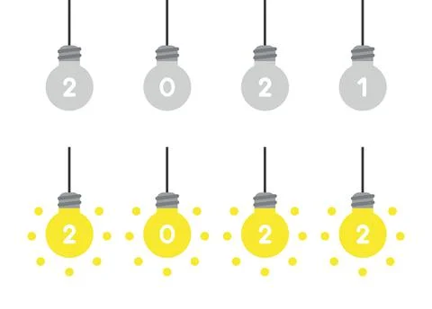 New year vector concept, grey hanging 2021 light bulbs and glowing hanging 20 Stock Illustration