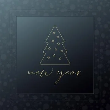 New Year vector greeting card. Christmas tree golden icon with stars and snow Stock Illustration