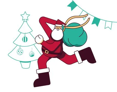 New Year vector illustration of hyperbolic proportions of running Santa Cla.. Stock Illustration