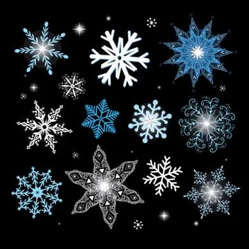 New Year vector set of different snowflakes Stock Illustration