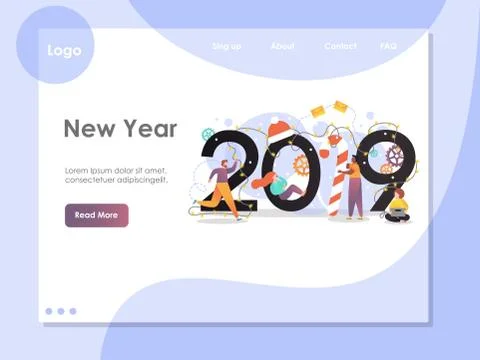 New Year vector website landing page design template Stock Illustration