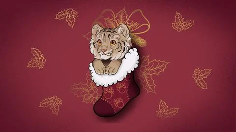 New year wallpaper with red background with golden tiger elements Stock Illustration