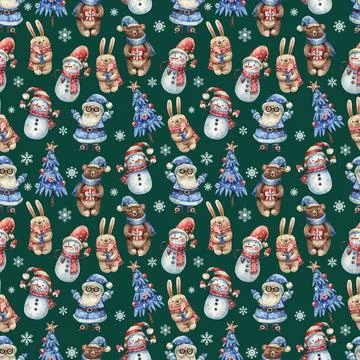 New Year, watercolor, Seamless pattern Stock Illustration