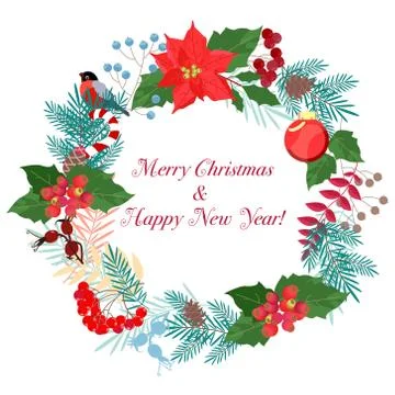 New Year. Winter pattern. Christmas wreaths. Templates for postcards Stock Illustration