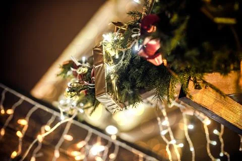 New Year's background is-tree decorations on the Christmas Fair 스톡 사진