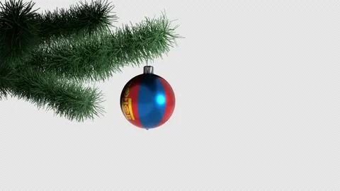 New Year's ball with the flag of Mongolia on a Christmas tree branch Stock Footage 165336136
