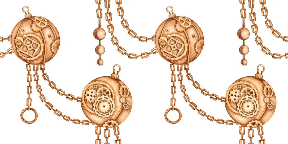 New Year's balls chain pattern watercolor Stock Illustration