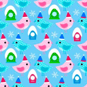 New Year's bird seamless vector pattern Stock Illustration