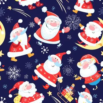 New Year's bright color pattern of funny Santa Clauses Stock Illustration