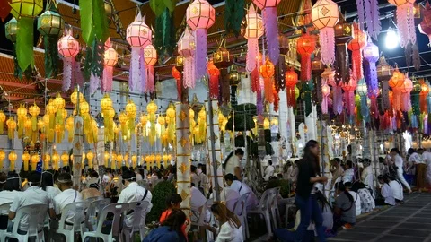 New Year’s celebration and blessing in Marble Temple, Bangkok Stock Footage 101587763