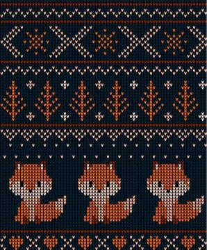 New Year's Christmas pattern knitted with foxes vector illustration eps Stock Illustration