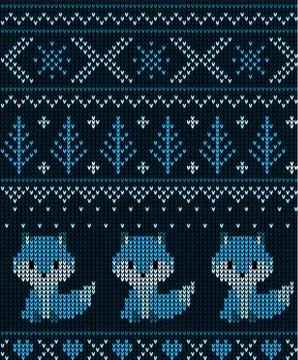 New Year's Christmas pattern knitted with foxes vector illustration eps 스톡 일러스트