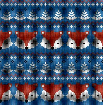 New Year's Christmas pattern knitted with foxes vector illustration eps 스톡 일러스트