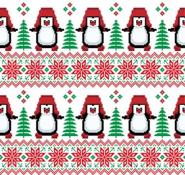 New Year's Christmas pattern pixel in penguins vector illustration イラスト素材
