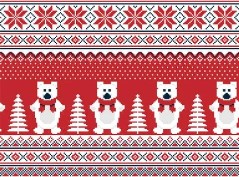 New Year's Christmas pattern pixel in bears vector illustration Stock Illustration