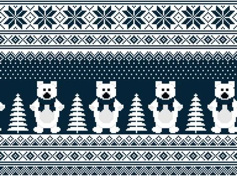 New Year's Christmas pattern pixel in bears vector illustration 스톡 일러스트